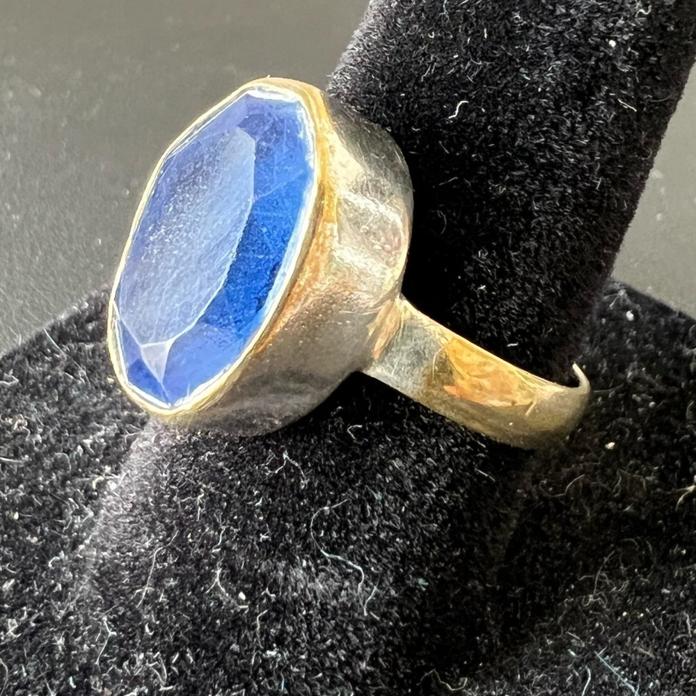 Vintage Style Sterling Silver Blue Glass Ring Size 6.5 B5 - Picture 2 of 3